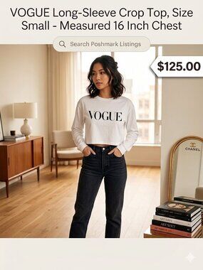 White VOGUE Long-Sleeve Tee – Size M, Versatile Fashion Essential